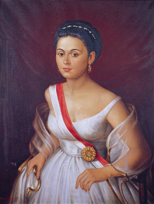 Manuelita Sáenz. Óleo de Marco Salas, ca. 1960. Colección Casa Museo Quinta de Bolívar.Mincultura. Reg. 03-013